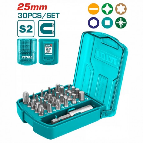 Μύτες 1/4" 25mm με μαγνητικό αντάπτορα σετ 30 τεμ. TACSD10306 TOTAL